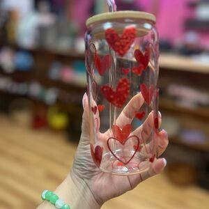 Heart Patterned Glass Jar with Bamboo Lid
